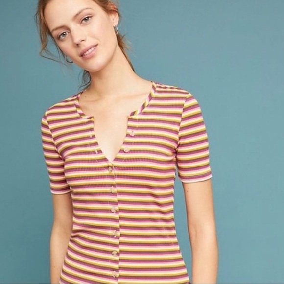 Anthropologie Tops - Maeve Anthropologie Ribbed Striped Button Top
